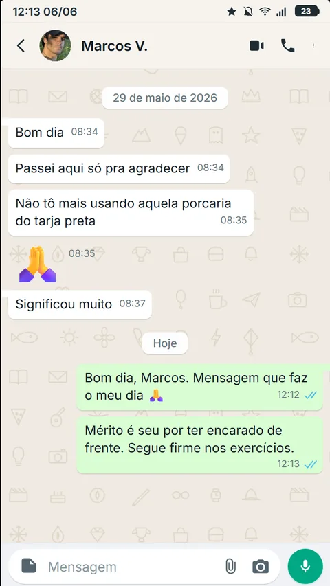Print de WhatsApp — feedback de aluno