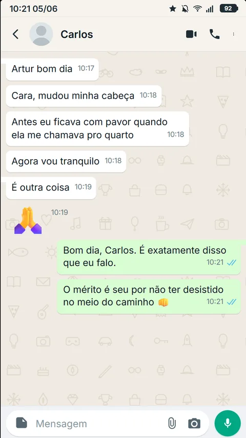 Print de WhatsApp — feedback de aluno