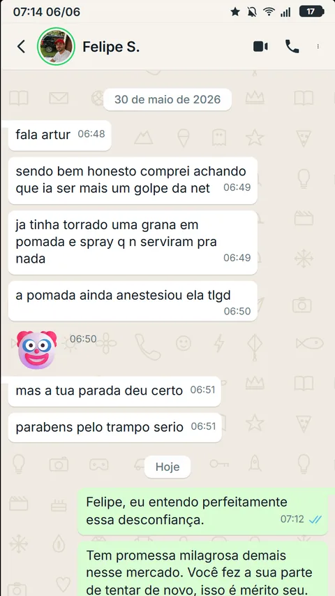 Print de WhatsApp — feedback de aluno